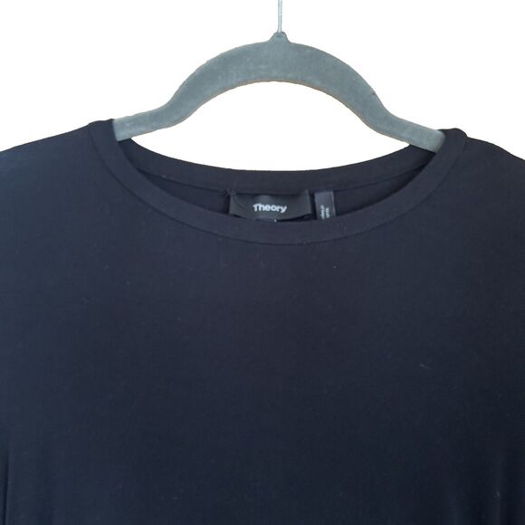 Theory Long Sleeve Round Neck Gathered Ruched Sides Black Jersey Dress Sz M - Picture 6 of 11